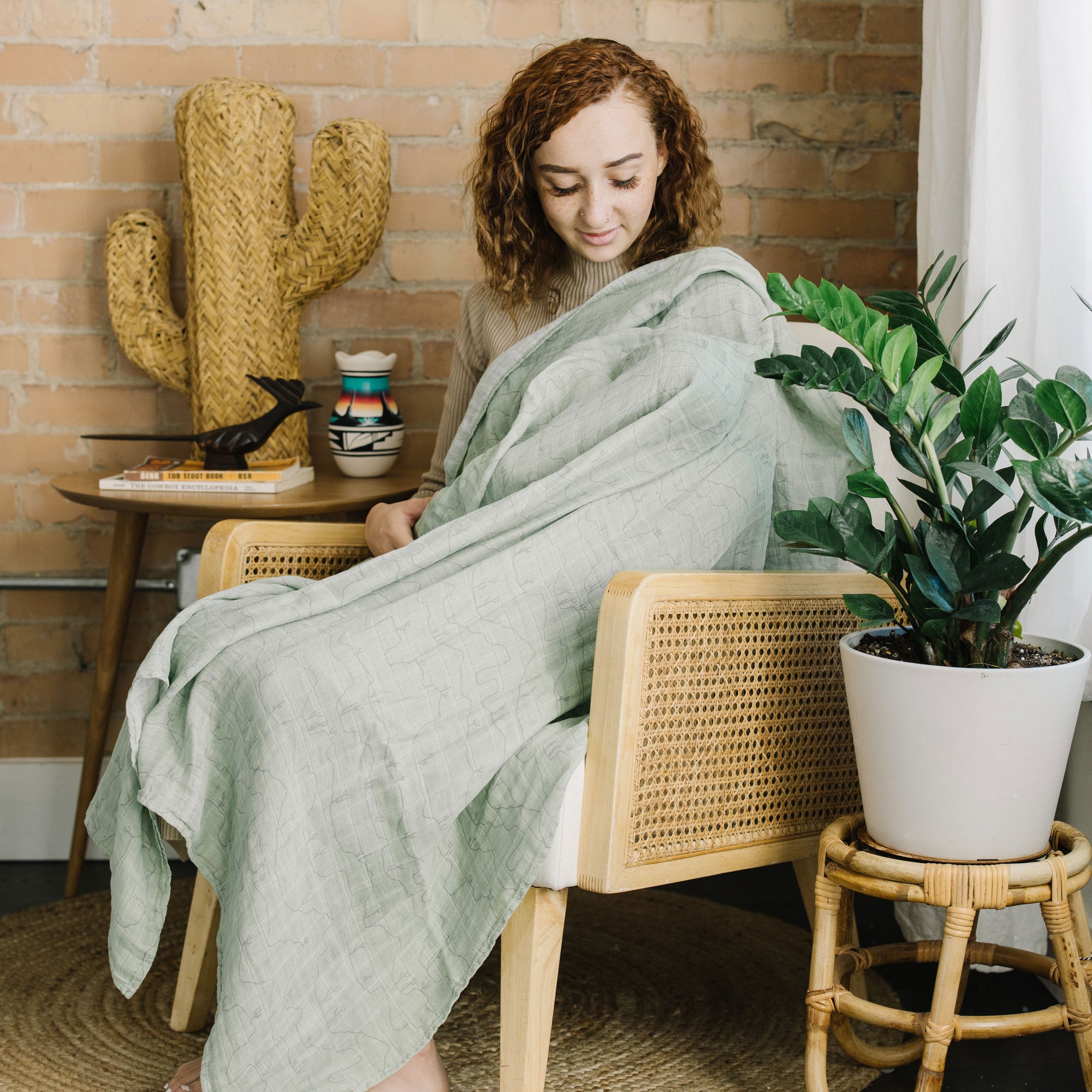 Cotton Muslin Swaddle Blanket - Cactus Lines